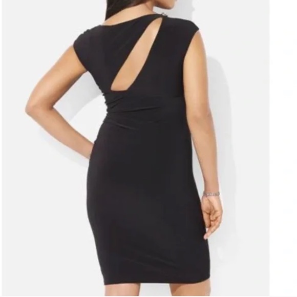 Ralph Lauren Pleated Jersey Dress Cutout Embellished Black Sheath Midi - Picture 8 of 12